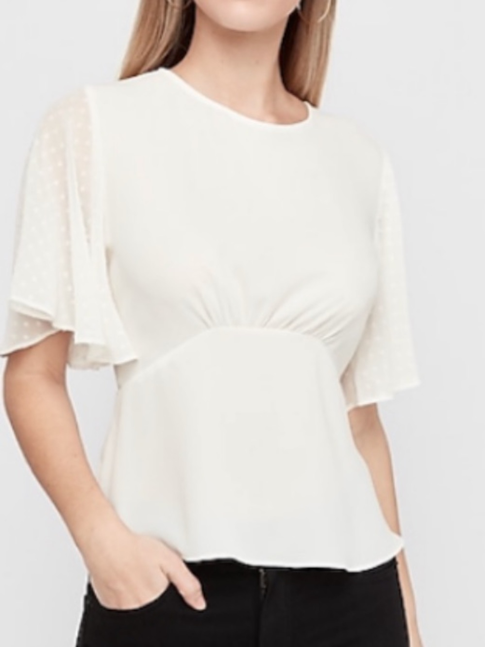 Express white Flutter Sleeve Swiss Dot Blouse